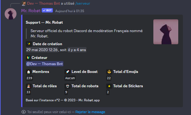 Exemple de la commande /serveur